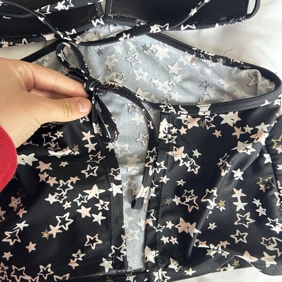 Hula Honey Womens XS Starstruck Cutout Halter Tankini Top Black Pink Stars Y2K - Picture 5 of 9